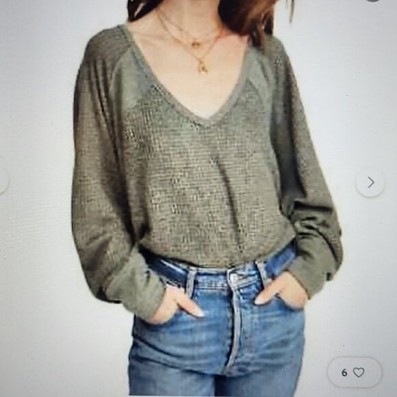 NWT Free People Santa Clara Thermal Long Sleeve Sweater Ferngully Size M-Olive - Picture 2 of 12